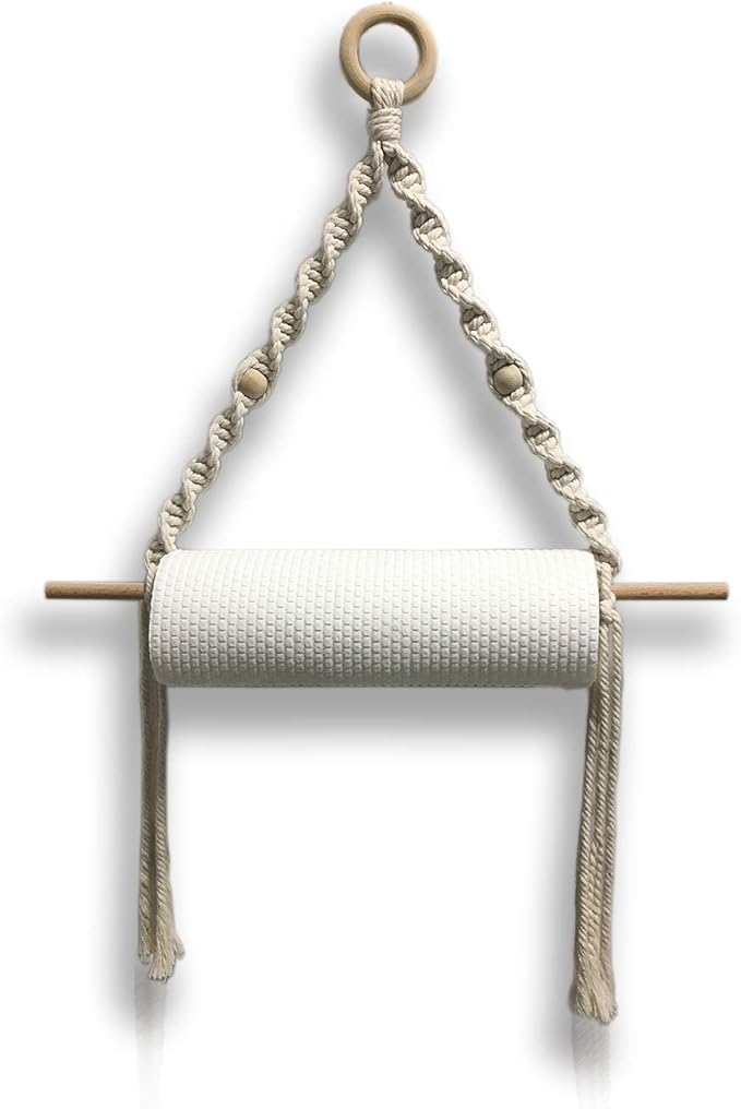 Boho Paper Towel Holder - Macrame Paper Towel Hanging for Kitchen Bathroom