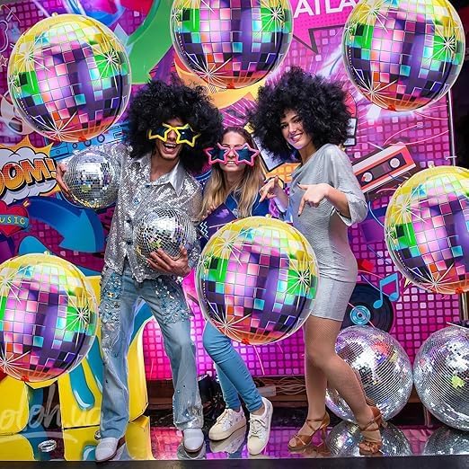 Set of 6 3D Disco Mirror Balloons, Elegant Design Shiny Rainbow Color, Perfect for Parties and Special Occasions
