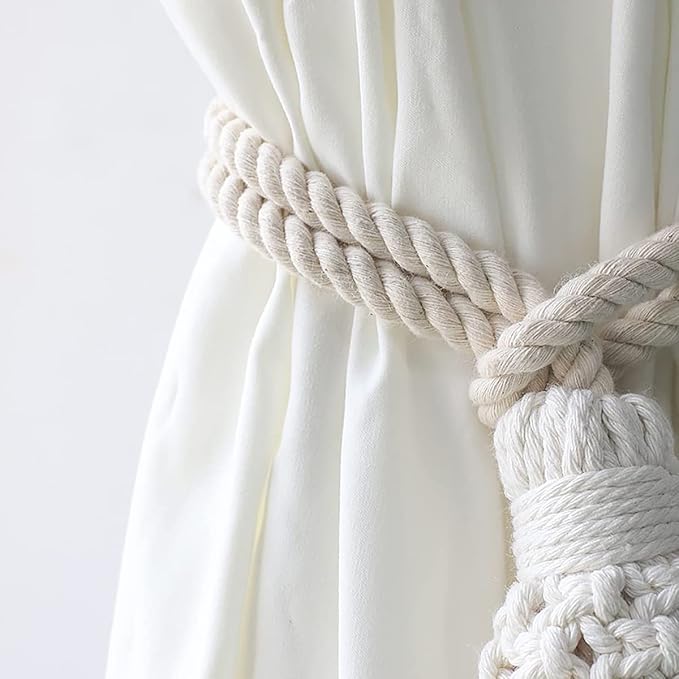 Artilady 2Pack Curtain Tiebacks Macrame Holdbacks - Handmade Farmhouse Curtain Tie Back Holder by Hand-Woven Cotton Rope, Bohemian Home Decor Drapery Holdback