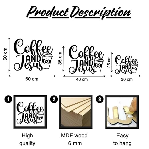 Wooden Coffee Sign, MDF, Laser Cut, Coffee Wall Art, Coffee Decor (60x50cm)