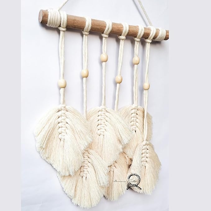 Macrame Kn0ts Cotton Leaves Wall Hanging | Boho Feather Wall Decor | Large Leaf Yarn Tapestry | Handmade Woven Wall Art (Pattern-1)