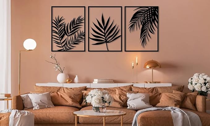 Home Gallery Tropical leaves wood wall art - set of 3 panel each 60x40