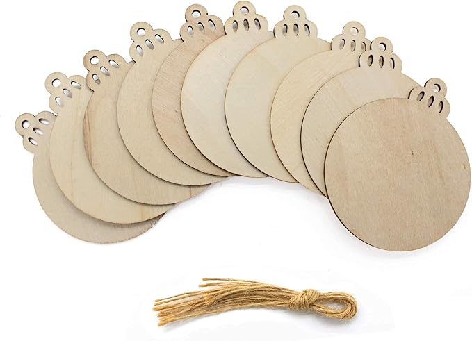 50 Pack Wooden Crafts to Paint Christmas Tree Hanging Ornaments Unfinished Wood Cutouts Christmas Decoration DIY Crafts (Round Cutouts)