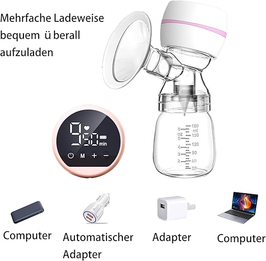 Portable Electric Breast Pump, Silent Single Breast Pump. 10 Breast Milk Fresh Bags, 3 Pumping Modes and 9 Intensity Levels, LED Display, Milk Pumping