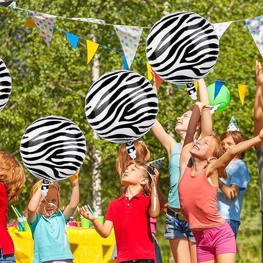 Zebra Mylar Balloons 18 Inch Pack of 12 Jungle Animal Balloons Round | Wildlife Balloons for Zoo Jungle Safari Theme Birthday Party Decorations