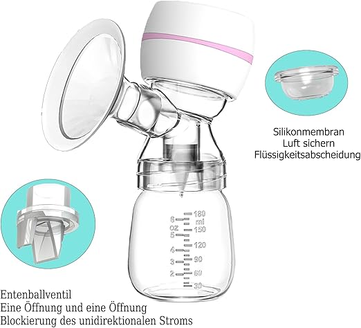 Portable Electric Breast Pump, Silent Single Breast Pump. 10 Breast Milk Fresh Bags, 3 Pumping Modes and 9 Intensity Levels, LED Display, Milk Pumping