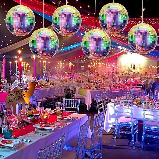 Set of 6 3D Disco Mirror Balloons, Elegant Design Shiny Rainbow Color, Perfect for Parties and Special Occasions