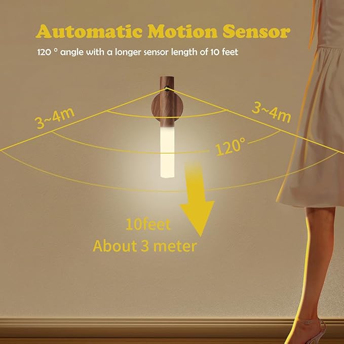 LANDGOO Motion Sensor Night Lights Magnet Body Sensor Hallway, Rechargeable Led Light Portable Stairway, Wooden Wall Sconce Battery Powered Cabinet Lights(Walnut Wood 2PCS)
