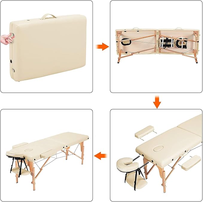 Coolbaby professional portable massage table lash bed, spa bed height adjustable folding tote bag for therapeutic tattoo salon facial treatment (beige) kybj-303-srk4