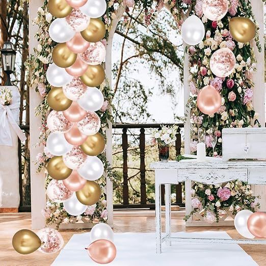 Rose Gold Foil Latex Balloons 60pcs 12 Inch White Gold Foil Balloons Rose Gold Foil Balloons for Decoration Use Perfect for Party Decoration