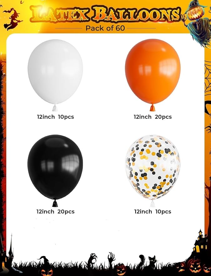 Black and Orange Balloons, 60 Pcs Orange and White Balloons Set 12inch Confetti Balloons Latex Party Balloons for Birthday Anniversary Graduation Bar Party Decorations