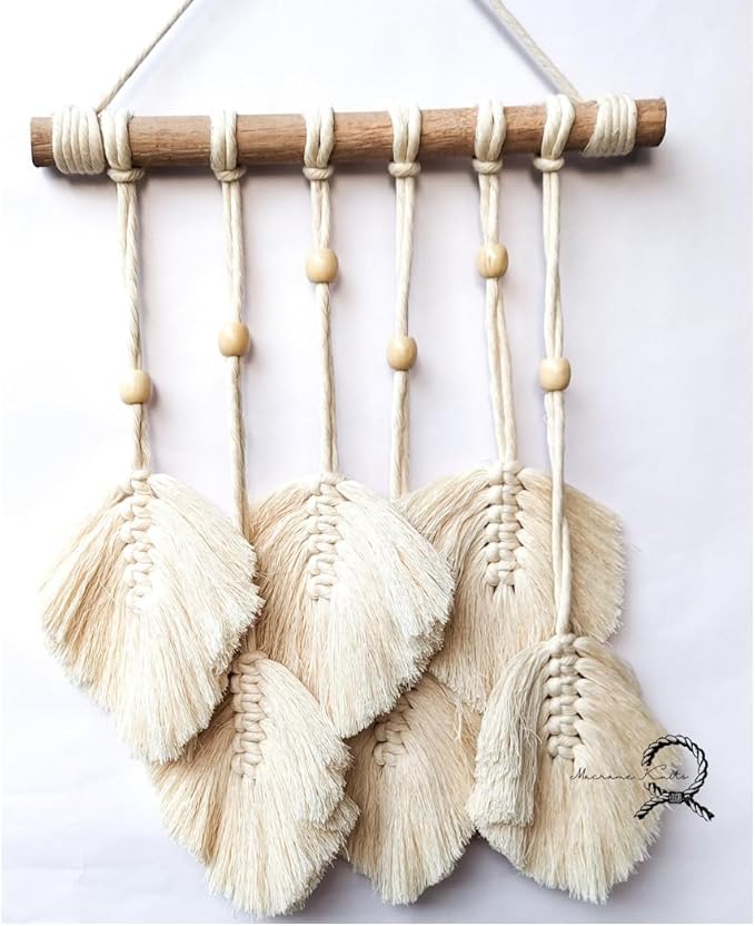 Macrame Kn0ts Cotton Leaves Wall Hanging | Boho Feather Wall Decor | Large Leaf Yarn Tapestry | Handmade Woven Wall Art (Pattern-1)