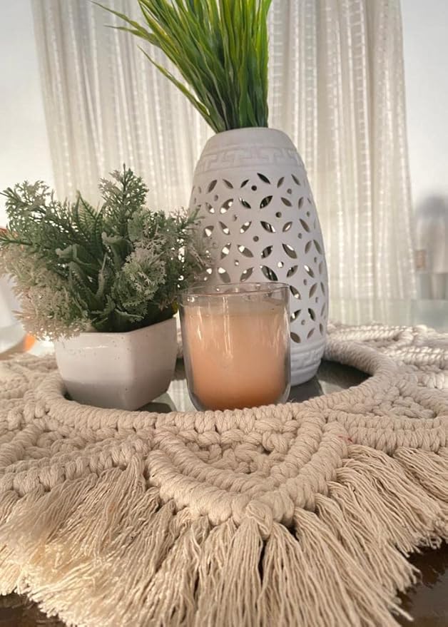 Handmade Round Tablecloth Macrame Table Runner for Table Vase Candle Inner Diameter 25cm Outer Diameter 50cm