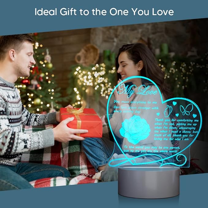 LED Night Light Gifts for Girlfriend/Boyfriend/Wife/Husband/Couple, Romantic Engraved 3D Illusion Lamp for Engagement, Wedding Anniversary, Birthday, Christmas, Valentines Day Presents Idea
