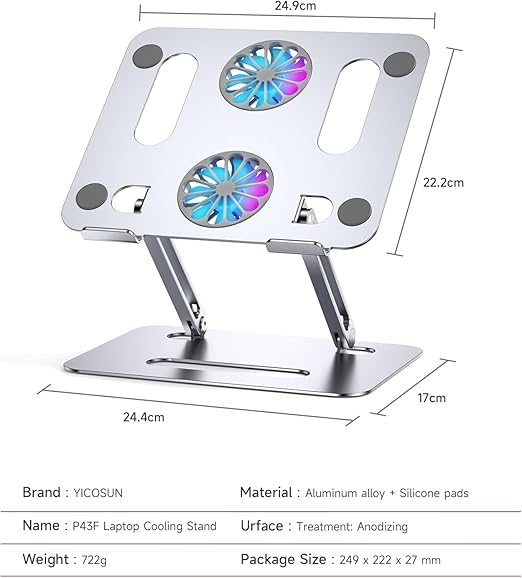 Portable Aluminum Laptop Holder, with Cooling Fan,Adjustable Ergonomic Laptop Stand