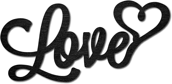 CREATCABIN Wood Cutout Love Sign Heart Laser Cut Wooden Wall Decor Sculpture Hanging Decor Wall Art Decoration for Home Gallery Office Front Door Black 9.8" x 4.7"