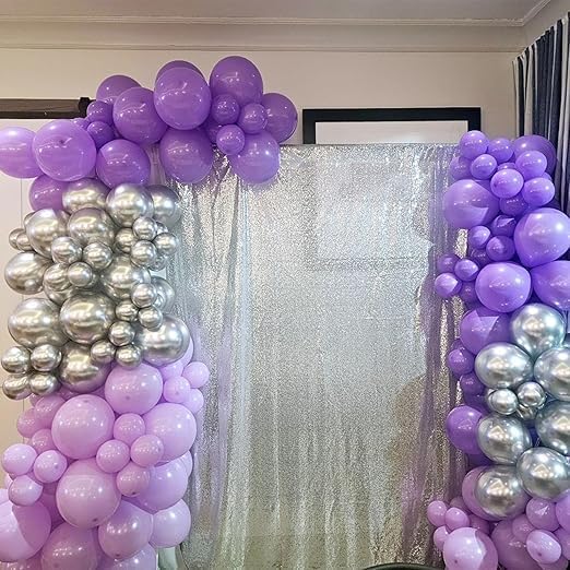 "Magical Purple Balloons Set - Mix of Violet, Lavender, Silver, and Clear Balloons with Silver Crystal Accents - Decorate Your Party with Style and Class"