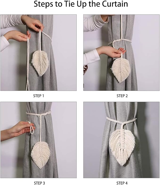 Artilady 2Pack Curtain Tiebacks Handmade Holdbacks - Farmhouse Curtain Tie Back Holder by Hand-Woven Cotton Rope, Bohemian Home Decoration Drapery Holdback