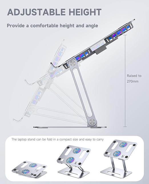 Portable Aluminum Laptop Holder, with Cooling Fan,Adjustable Ergonomic Laptop Stand