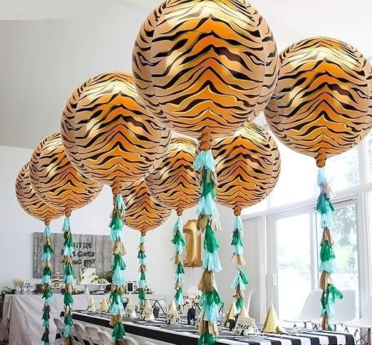 6 Pcs 18 Inch Aluminum Foil Balloons Tiger Print Animal Balloons Tiger Balloons Wild Safari Balloons Birthday Party Decoration (Tiger)