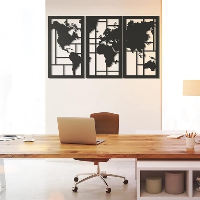 Home Gallery Wood world map wood wall art - set of 3 each 60x30
