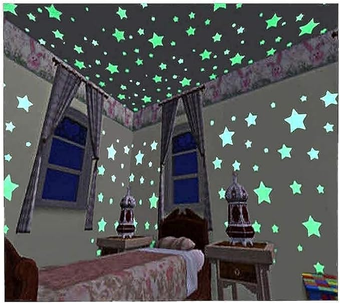 Bedroom or sofa luminous star wall stickers 100pcs fluorescent plastic decoration