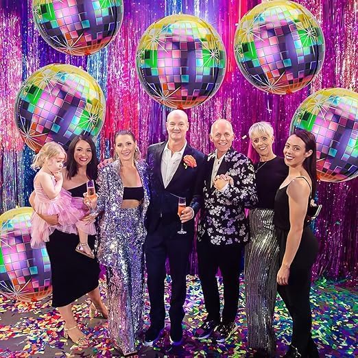 Set of 6 3D Disco Mirror Balloons, Elegant Design Shiny Rainbow Color, Perfect for Parties and Special Occasions