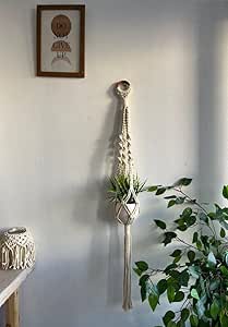 Generic Macrame Plant Holder, Handmade Hanging Planter, Vertical, 110 Centimetres, Off White