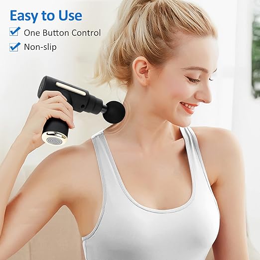 Muscle Massage Gun, Mini Massage Gun Professional Portable Massage Gun with Gun Low Noise Type C Charging 6 Speed 4 Massage Heads, Back and Neck Massager