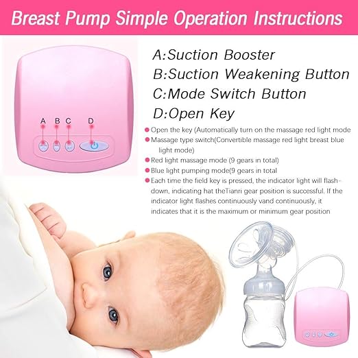 Mumoo Bear Electric Breast Pump, Portable Breast Feeding Pump Nursing Breast Massage With 2 Modes And 9 Suction Levels, Bpa Free Single Breast Milk Pump (Pink)