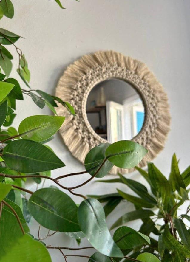 Bohemian Macrame Wall Mirror - Handmade Wall Decor with Mirror - 100% Natural Cotton