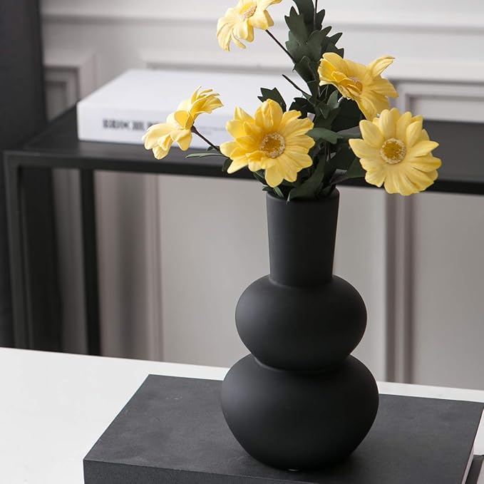 Black Modern Vase – Matte Ceramic Decorative Vase – Boho Wedding & Minimalist Home Decor – Perfect for Table, Living Room, Shelf, or Entryway Styling
