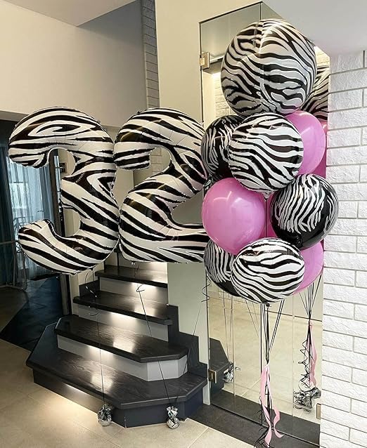 22 Inch Large Zebra Balloons - Pack of 10 Black and White Zebra Balloons for Party Decorations | Animal Balloons for Zebra Birthday Party Decorations |