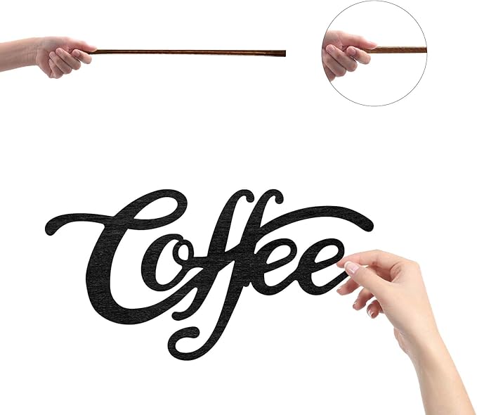 CREATCABIN Wood Cutout Coffee Sign Laser Cut Wooden Wall Decor Sculpture Hanging Decor Wall Art Decoration for Home Gallery Office Front Door Black 9" x 4.7"