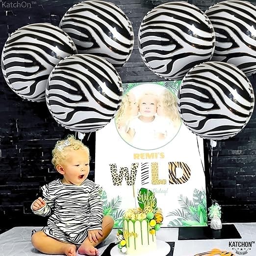 Large 22 Inch Zebra Balloons - Pack of 6 | Zebra Balloons for Black and White Party Decorations | Animal Balloons for Zebra Birthday Party Decorations | B