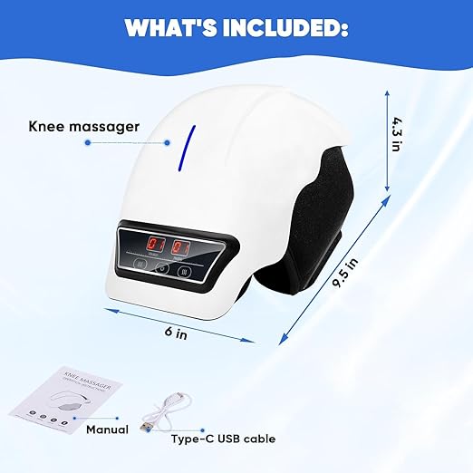 Knee Massager With 9-Levels Heat and Vibration for Pain Relief - Cordless, USB Rechargeable, Electric With LED Screen