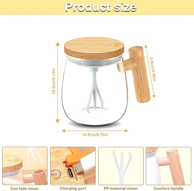 2024 New Self Mug with Lid, USB Charging Self Stirring Coffee Mug, Electric High Speed Mixing Cup, Waterproof Glass Self Stirring Travel Coffee Mug, for Home/Office (Colorful)