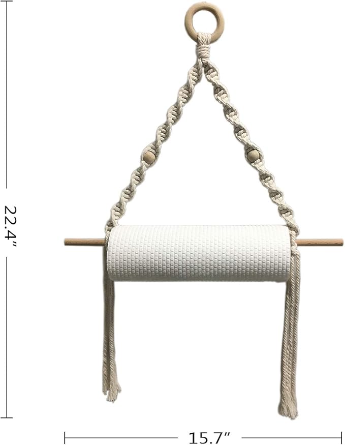 Boho Paper Towel Holder - Macrame Paper Towel Hanging for Kitchen Bathroom