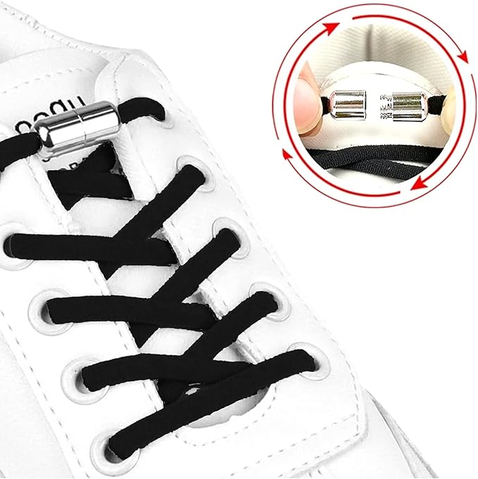 2 Pairs No Tie Elastic Shoelaces Adjustable Elastic Running Shoe Laces Tieless Laces with Metal Buckles for Kids Adults, One Size