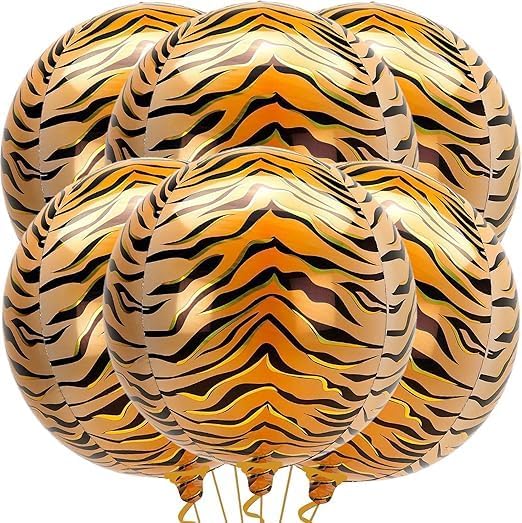 6 Pcs 18 Inch Aluminum Foil Balloons Tiger Print Animal Balloons Tiger Balloons Wild Safari Balloons Birthday Party Decoration (Tiger)
