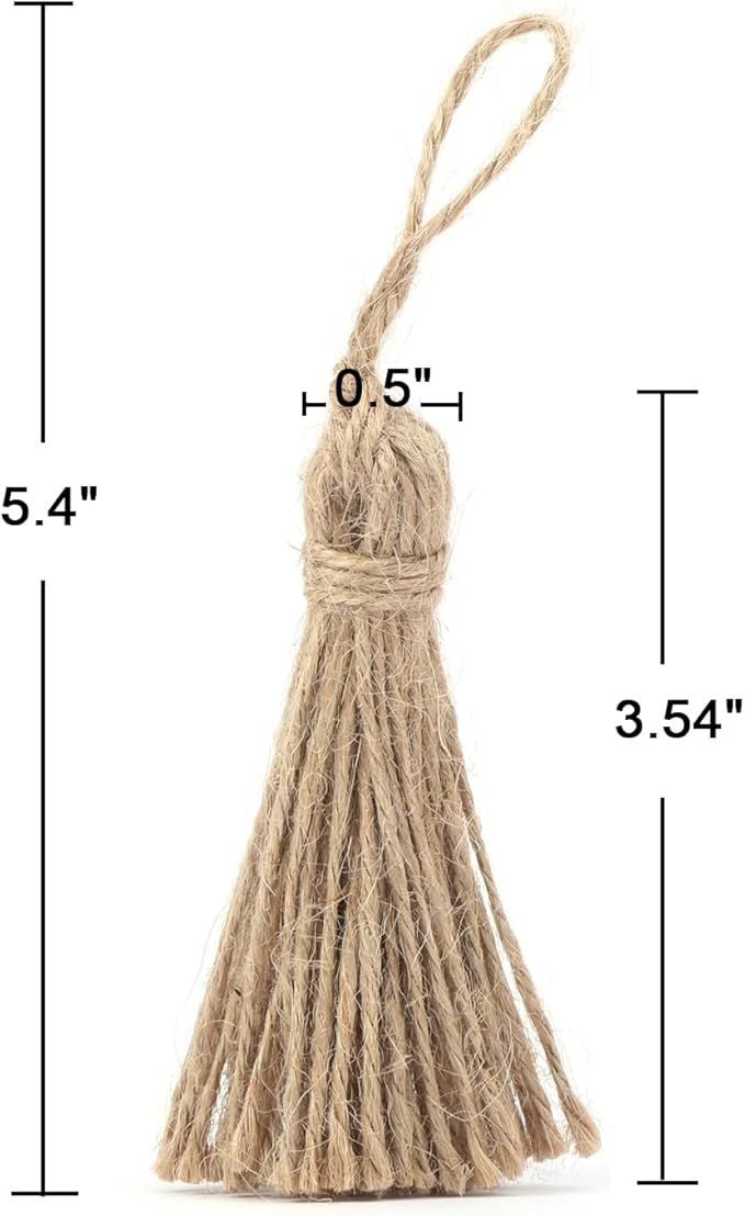 30 Pieces Natural Jute Tassels for Wood Beads Christmas Burlap Tassel Jute Rope Tassels DIY Wood Bead Garland Projects Decorations(5.4")