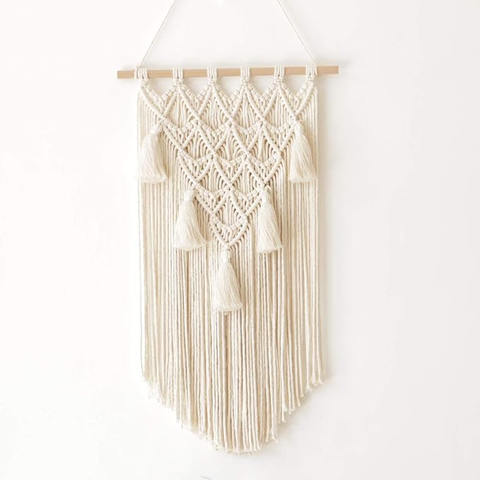natuli Macrame Wall Hanging Boho Decoration Handmade Large Cotton Tapestry 40 x 70 cm for Living Room Bedroom Balcony Boho Decoration Free Wall Hooks Decoration Room