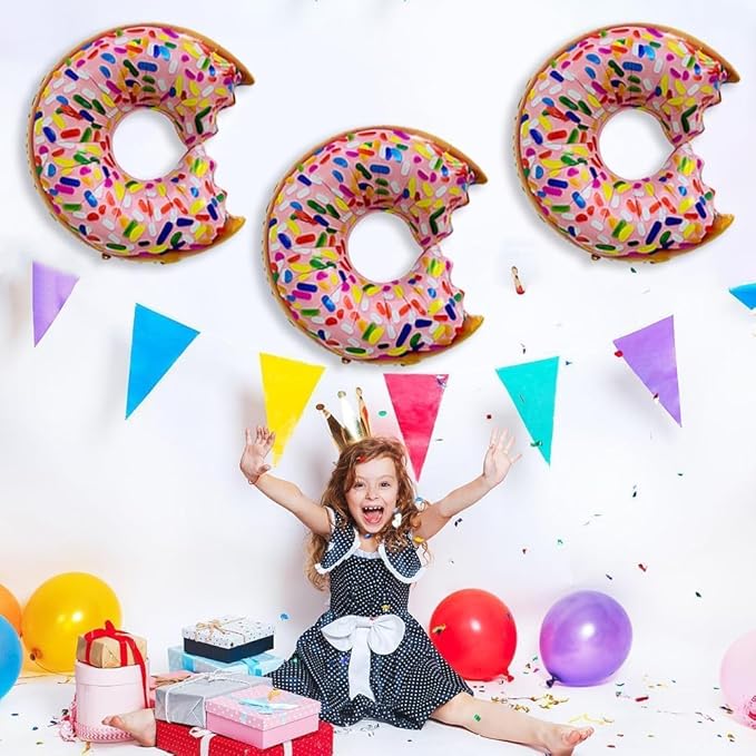 Donut Balloons Strawberry Doughnut Balloons Donut Foil Balloons for Donut Themed Party Doughnut Party Supplies Decorations Party Sets-3 PCS