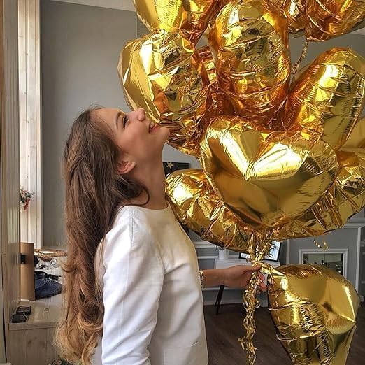 Gold Heart Foil Balloons, 10 Pcs Gold Heart Balloons for Valentine's Day, 18 Inch Gold Foil Balloons for Helium Filling, for Valentine's Day Decoration, Gold Wedding, Birthday Party, Anniversary