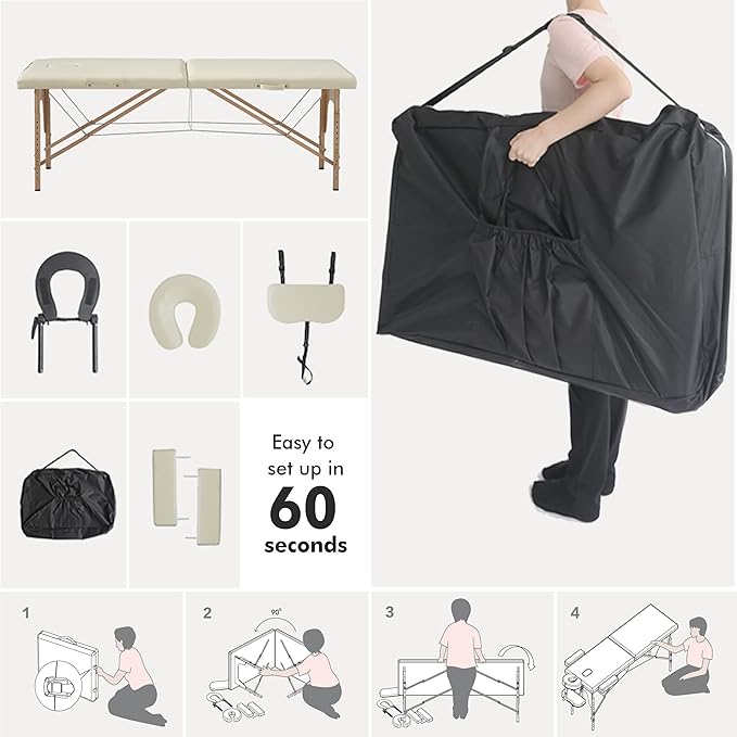 Portable Massage Table Professional Adjustable Folding Bed Portable Folding Massage Table - 2 Sections Massage Bed Spa Table with Carrying Bag, Face Cradle, Armrest & Hand Pallet - Easy Set Up