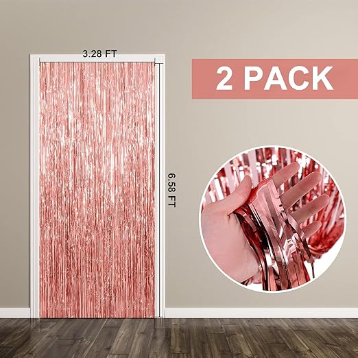 2 Pack Rose Gold Backdrop Birthday Decorations Foil Curtain Backdrop Bachelorette Party Decorations Rose Gold Party Decor Party Streamers Groovy Birthday Decorations Party Backdrop
