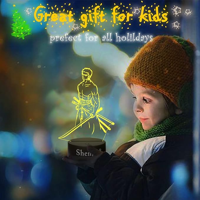 3D LED One Piece Night Light Character Commodity Lamp for Children's Room Home Room Decoration Colourful Night Light Gift for Fans Merch (16 Colours, Roronoa Zoro-A)