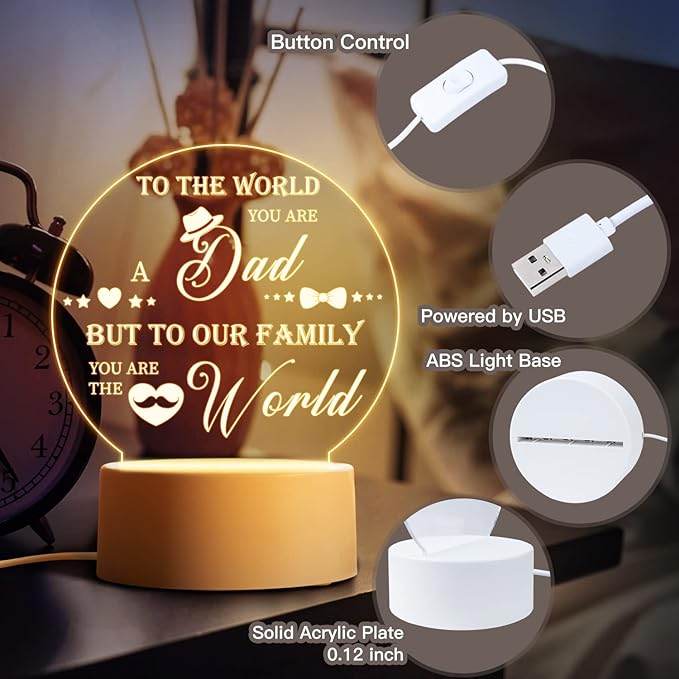Buioata Night Light for Father - Christmas, Birthday, Valentine's Day Gift for Dad, Step-Dad - Engraved Acrylic