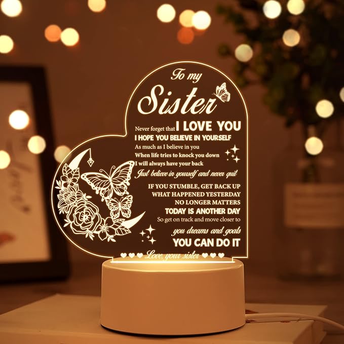 Sister Gifts - Sister Birthday Gifts Night Light, Touching Words Engraved Gifts for Sister, Idea Birthday, Christmas, Valentines Day Sister Gifts from Sister, Christmas Gifts for Sister from Sister