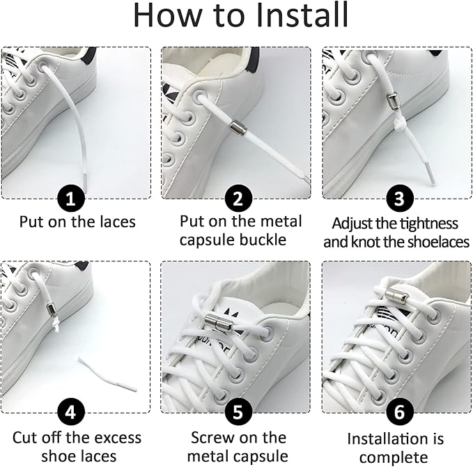 2 Pairs No Tie Elastic Shoelaces Adjustable Elastic Running Shoe Laces Tieless Laces with Metal Buckles for Kids Adults, One Size